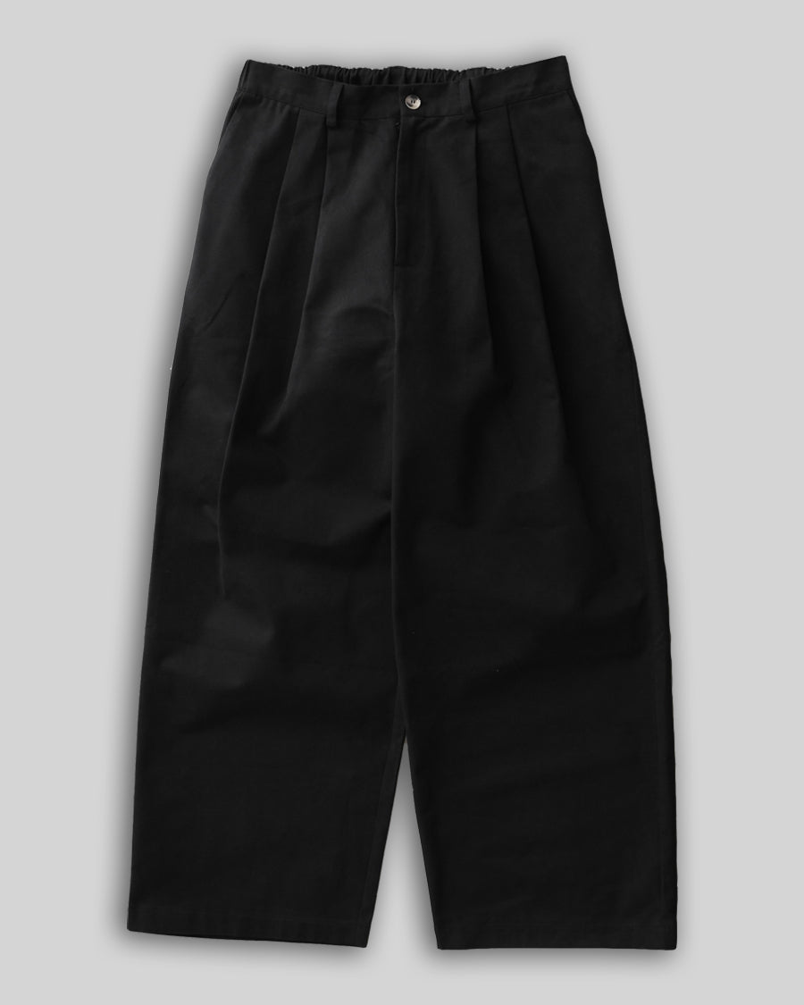 Wide Leg Pleated Trousers - Black